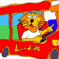 Garfield dirigindo um ônibus escolar em um show de rock, pintura de Leonardo Da Vinci